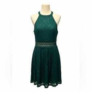 Elegant Green Lace Halter Dress